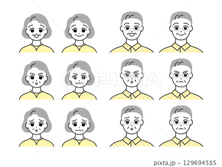 いろいろな表情のシニア男女イラストセット 129694585