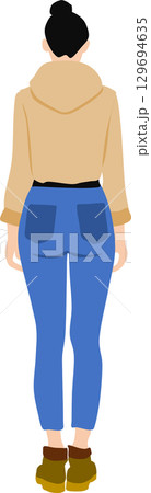 秋・冬服を着た後ろ向きの女性のイラスト 129694635