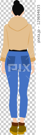 秋・冬服を着た後ろ向きの女性のイラスト 129694635