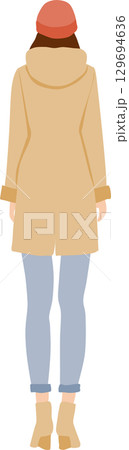 秋・冬服を着た後ろ向きの女性のイラスト 129694636