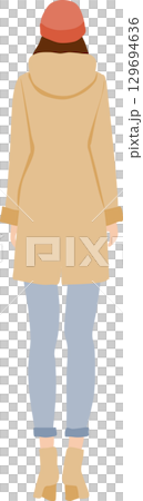 秋・冬服を着た後ろ向きの女性のイラスト 129694636