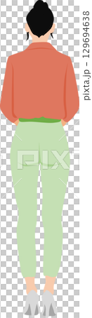 Illustration of a woman facing backwards wearing autumn/winter clothes Illustration of a woman facing backwards wearing autumn/winter clothes 129694638