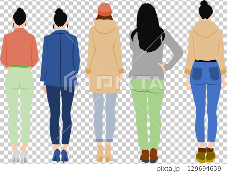 秋・冬服を着た後ろ向きの女性のイラスト 129694639
