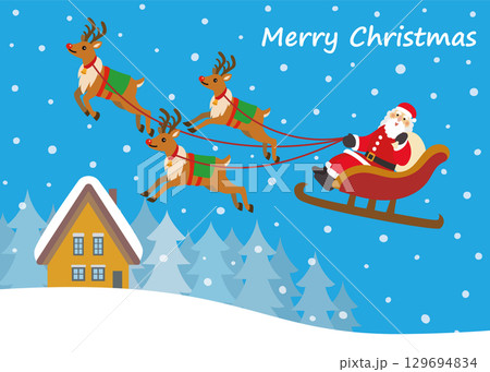 クリスマス素材 トナカイとサンタクロース 雪 クリスマス素材 トナカイとサンタクロース 雪 129694834