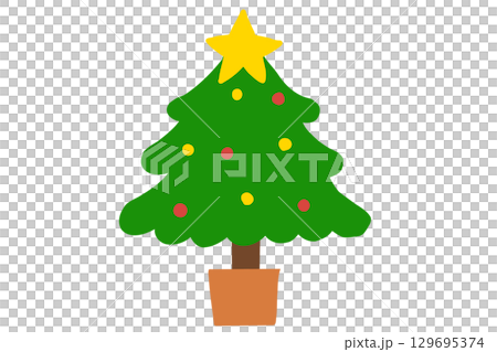 星とオーナメント付きシンプルなクリスマスツリーイラスト 129695374