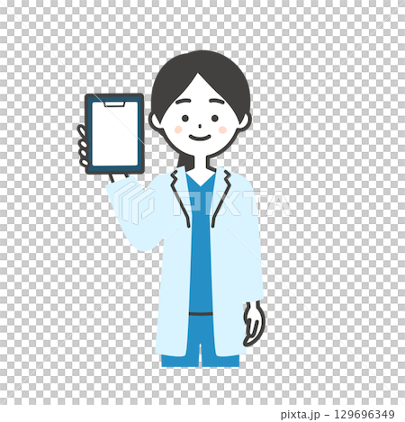 バインダーを持つスクラブに白衣姿の女性医師イラスト 129696349