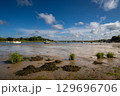 River Deben at low tide with small boats on a sunny day. View near the historic town of Woodbridge in Suffolk, UK. 129696706
