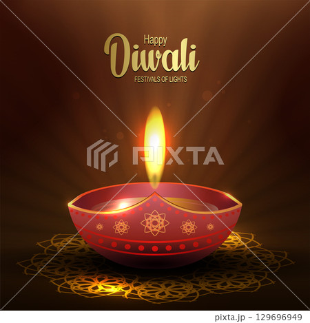 An elegant card with lights in honor of the Hindu festival of lights Diwali 129696949