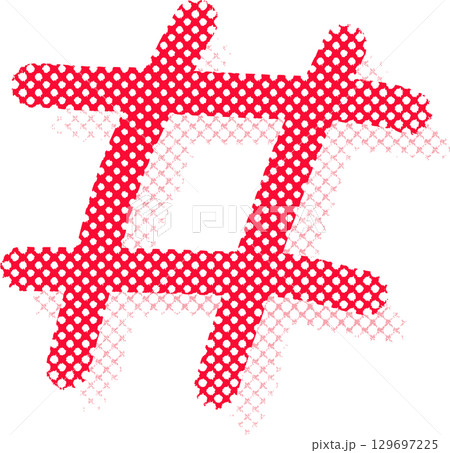 赤いハーフトーンの手描きハッシュタグアイコン 129697225