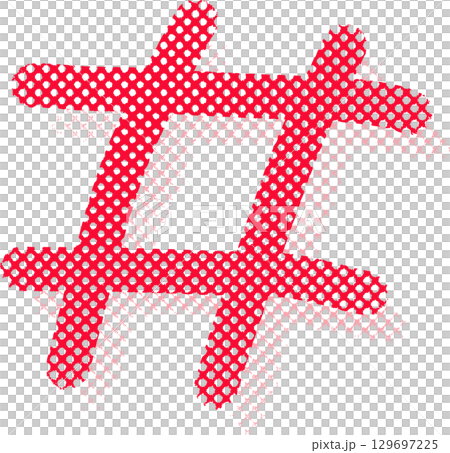 赤いハーフトーンの手描きハッシュタグアイコン 129697225