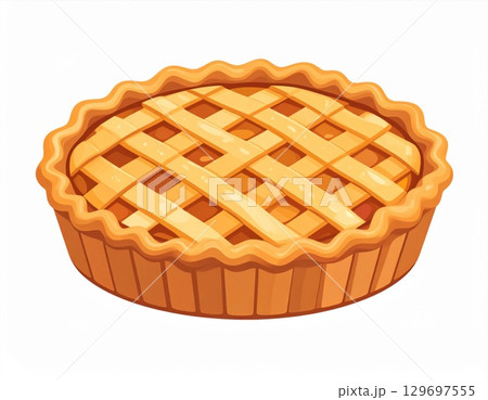 Apple Pie with Lattice Crust Delicious Baked Dessert Golden Brown on White 129697555