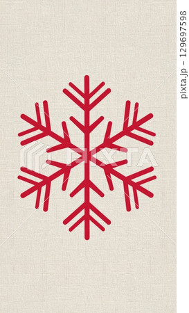 Red Snowflake Geometric Design on Neutral Linen Fabric Texture Winter Holiday Pattern 129697598