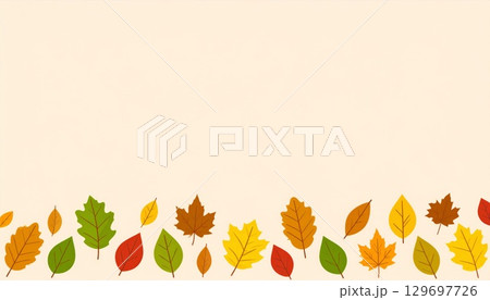Colorful Autumn Leaves Border Design on Beige Background for Decorative Seasonal Use 129697726