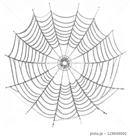Monochrome Orb Spiderweb Isolated on White Background with Intricate Design 129698092
