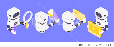 Innovative Isometric Vector Illustration Featuring AI Robots Analyzing Data Visualizing Finance And Multimedia Technology Innovative Isometric Vector Illustration Featuring AI Robots Analyzing Data Visualizing Finance And Multimedia Technology 129698234