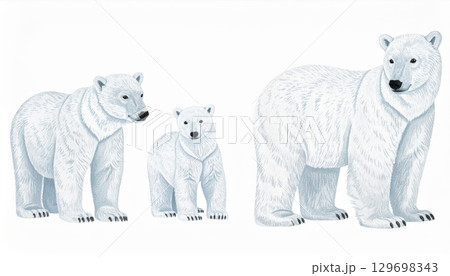 Illustration of a Polar Bear Family with Two Cubs Isolated on White Background Illustration of a Polar Bear Family with Two Cubs Isolated on White Background 129698343
