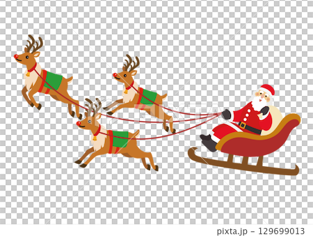 Christmas material: Santa Claus riding a sleigh 129699013
