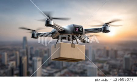 夕暮れのドローン輸送 夕暮れのドローン輸送 129699077