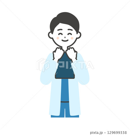 資料を抱えるスクラブに白衣姿の男性医師イラスト 資料を抱えるスクラブに白衣姿の男性医師イラスト 129699338