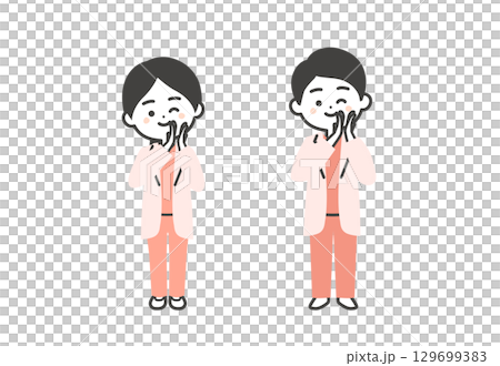 一位身穿手術服和白大褂的男醫生和女醫生一邊鼓掌一邊眨眼的三維插圖 一位身穿手術服和白大褂的男醫生和女醫生一邊鼓掌一邊眨眼的三維插圖 129699383