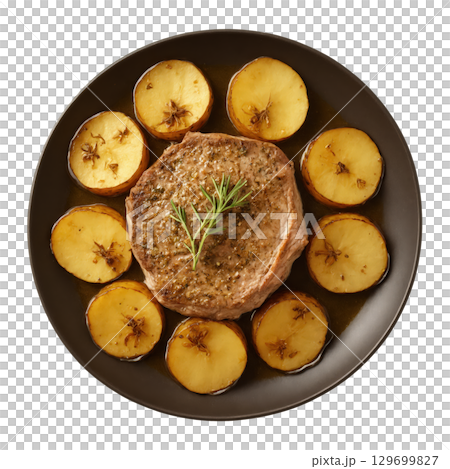 Vitela Assada - Roasted veal marinated with garlic, herbs, and olive oil, then slow-cooked until tender, offering a succulent 129699827