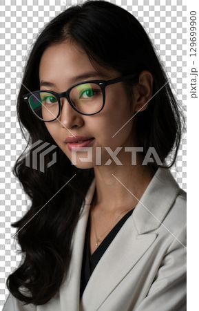 East Asian female with razor-cut lob and dark minimalist glasses, her subtle smirk lit by pixelated flowers, symbolizing coded warmth East Asian female with razor-cut lob and dark minimalist glasses, her subtle smirk lit by pixelated flowers, symbolizing coded warmth 129699900