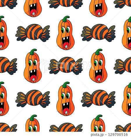 Halloween seamless pattern in hand draw style 129700516