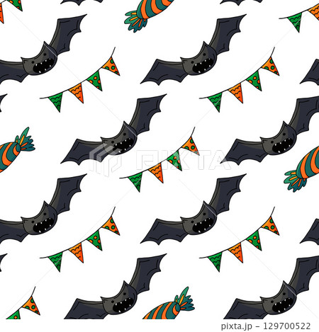 Halloween seamless pattern in hand draw style 129700522