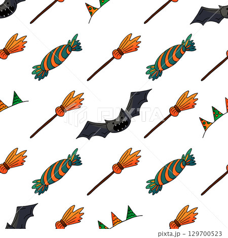 Halloween seamless pattern in hand draw style Halloween seamless pattern in hand draw style 129700523