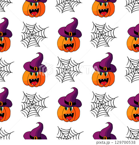 Halloween seamless pattern in hand draw style 129700538
