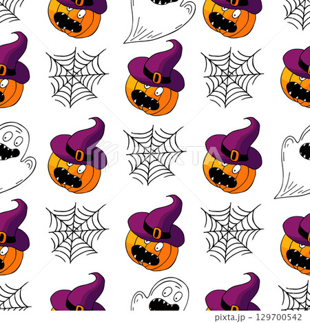 Halloween seamless pattern in hand draw style Halloween seamless pattern in hand draw style 129700542