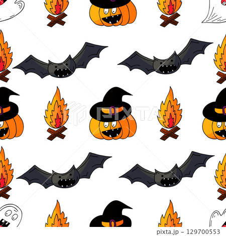 Halloween seamless pattern in hand draw style 129700553