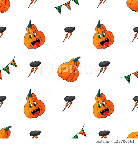Halloween seamless pattern in hand draw style 129700561