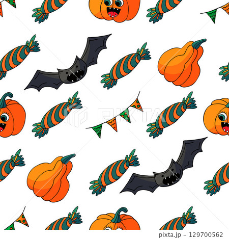 Halloween seamless pattern in hand draw style 129700562