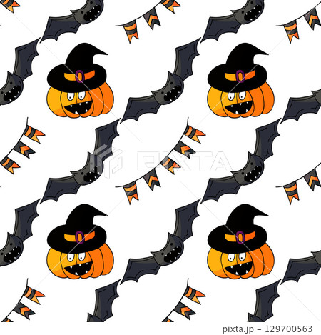Halloween seamless pattern in hand draw style 129700563