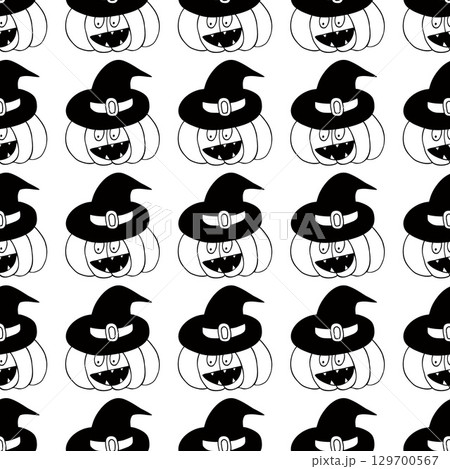Halloween Monochrome pattern in hand draw style Halloween Monochrome pattern in hand draw style 129700567