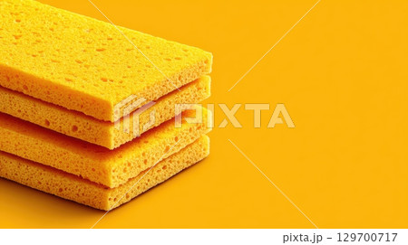 Bright Yellow Kitchen Sponges Perfect for Cleaning and Dishwashing on a Vibrant Sunny Background Bright Yellow Kitchen Sponges Perfect for Cleaning and Dishwashing on a Vibrant Sunny Background 129700717