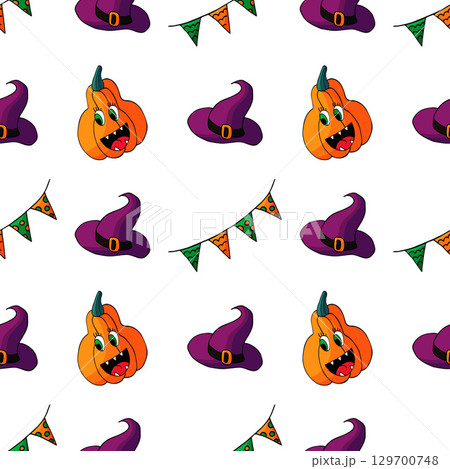 Halloween seamless pattern in hand draw style Halloween seamless pattern in hand draw style 129700748