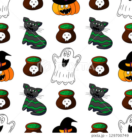 Halloween seamless pattern in hand draw style Halloween seamless pattern in hand draw style 129700749