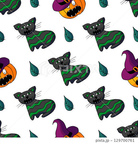 Halloween seamless pattern in hand draw style Halloween seamless pattern in hand draw style 129700761