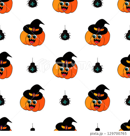 Halloween seamless pattern in hand draw style Halloween seamless pattern in hand draw style 129700765