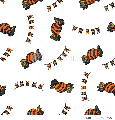 Halloween seamless pattern in hand draw style 129700790