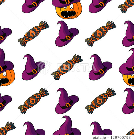 Halloween seamless pattern in hand draw style Halloween seamless pattern in hand draw style 129700798