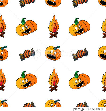 Halloween seamless pattern in hand draw style Halloween seamless pattern in hand draw style 129700804