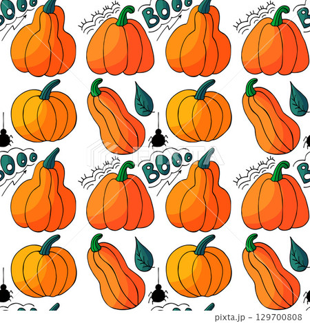 Halloween seamless pattern in hand draw style Halloween seamless pattern in hand draw style 129700808
