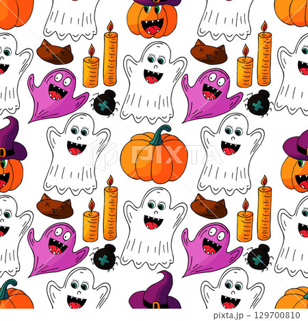 Halloween seamless pattern in hand draw style Halloween seamless pattern in hand draw style 129700810