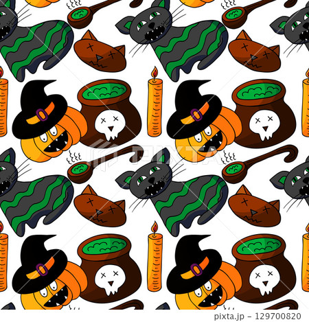 Halloween seamless pattern in hand draw style 129700820