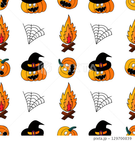 Halloween seamless pattern in hand draw style 129700839