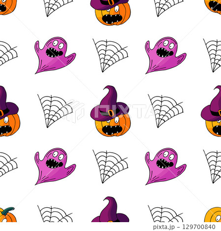 Halloween seamless pattern in hand draw style 129700840