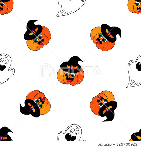 Halloween seamless pattern in hand draw style 129700929